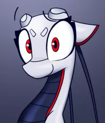 Size: 3041x3557 | Tagged: safe, artist:fenixdust, derpibooru import, oc, oc:xr-47 primax, unofficial characters only, android, pony, robot, robot pony, antenna, bust, head shot, image, looking at you, mech, png, portrait, red eyes, simple background, smiling, smiling at you