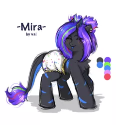 Size: 2104x2254 | Tagged: safe, artist:vaiola, derpibooru import, oc, unofficial characters only, pony, advertisement, blue tongue, blushing, chest fluff, cute, diaper, ear piercing, earring, eyebrows, eyes closed, female, full body, hair bun, happy, horn, image, jewelry, mare, multiple horns, piercing, png, poofy diaper, reference sheet, simple background, solo, tail, tail hole, tongue out, white background