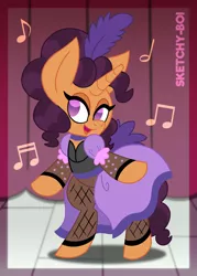 Size: 2500x3500 | Tagged: safe, artist:snakeythingy, derpibooru import, saffron masala, over a barrel, burlesque, clothes, dancing, dress, image, png, saloon, saloon dress, singing