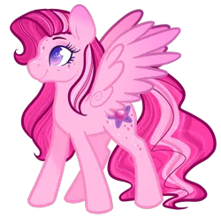 Size: 1280x1262 | Tagged: safe, artist:howdyhorsey, derpibooru import, hidden treasure, pegasus, pony, colored wings, freckles, g3, g4, gem, gradient ears, gradient wings, image, multicolored mane, pink body, pink coat, pink mane, png, purple eyes, simple background, solo, sparkles, stars, stylized, transparent background, wings