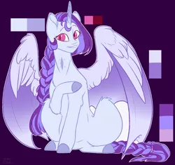 Size: 1602x1503 | Tagged: safe, artist:purplegrim40, derpibooru import, oc, unofficial characters only, alicorn, pony, alicorn oc, braid, colored hooves, female, horn, image, interspecies offspring, magical lesbian spawn, mare, offspring, parent:princess ember, parent:twilight sparkle, parents:emberlight, png, reference sheet, solo, wings