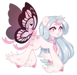 Size: 1944x1902 | Tagged: safe, artist:miioko, derpibooru import, oc, unofficial characters only, pony, butterfly wings, commission, eyelashes, female, hoof fluff, image, mare, png, wings, ych result