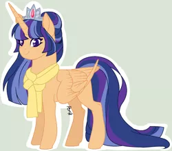 Size: 1712x1502 | Tagged: safe, artist:dinkydoolove, derpibooru import, oc, unofficial characters only, alicorn, pony, base used, clothes, eyelashes, female, image, jewelry, mare, offspring, parent:flash sentry, parent:twilight sparkle, parents:flashlight, png, scarf, signature, simple background, solo, tiara