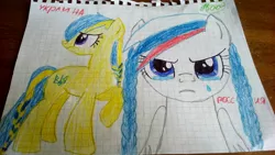 Size: 1280x720 | Tagged: artist needed, safe, derpibooru import, oc, oc:marussia, oc:ukraine, ponified, pony, crying, duo, graph paper, image, jpeg, nation ponies, russia, sad, traditional art, ukraine