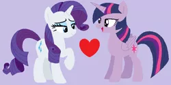 Size: 782x392 | Tagged: safe, artist:selenaede, artist:twilyisbestpone, derpibooru import, rarity, twilight sparkle, twilight sparkle (alicorn), alicorn, pony, unicorn, base used, derpibooru exclusive, duo, duo female, female, heart, image, lesbian, lidded eyes, mare, open mouth, open smile, png, purple background, raised hoof, rarilight, shipping, simple background, smiling