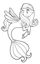 Size: 1248x2000 | Tagged: safe, artist:aa-ko-sama, derpibooru import, fluttershy, pegasus, pony, seapony (g4), dorsal fin, female, fin wings, fins, fish tail, flowing tail, image, jpeg, lineart, looking up, mare, monochrome, seaponified, seapony fluttershy, simple background, sketch, smiling, solo, species swap, tail, unshorn fetlocks, white background, wings
