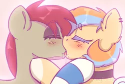 Size: 2532x1707 | Tagged: suggestive, artist:angie imagines, derpibooru import, oc, oc:cool ginger, oc:ponepony, unofficial characters only, earth pony, pegasus, pony, beanbrows, blushing, choker, clothes, colored eyelashes, drool, ear fluff, ear piercing, earring, eyebrows, eyes closed, eyeshadow, french kiss, image, jewelry, jpeg, kissing, makeup, making out, messy, multicolored hair, pegasus oc, piercing, socks, wings