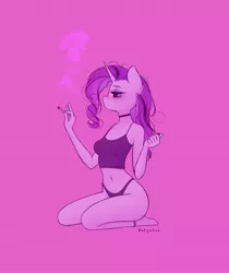 Size: 1724x2048 | Tagged: suggestive, artist:katputze, derpibooru import, rarity, anthro, pony, unicorn, belly button, breasts, choker, clothes, drugs, female, image, joint, jpeg, mare, marijuana, simple background, smoking, solo, solo female, tanktop