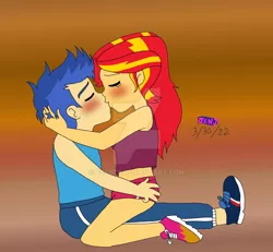 Size: 1280x1181 | Tagged: safe, artist:resotii, derpibooru import, flash sentry, sunset shimmer, equestria girls, blushing, female, flashimmer, image, jpeg, kissing, male, shipping, straight