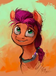 Size: 3486x4772 | Tagged: safe, artist:rigbyh00ves, derpibooru import, sunny starscout, earth pony, pony, bust, g5, image, jpeg, portrait, smiling, solo