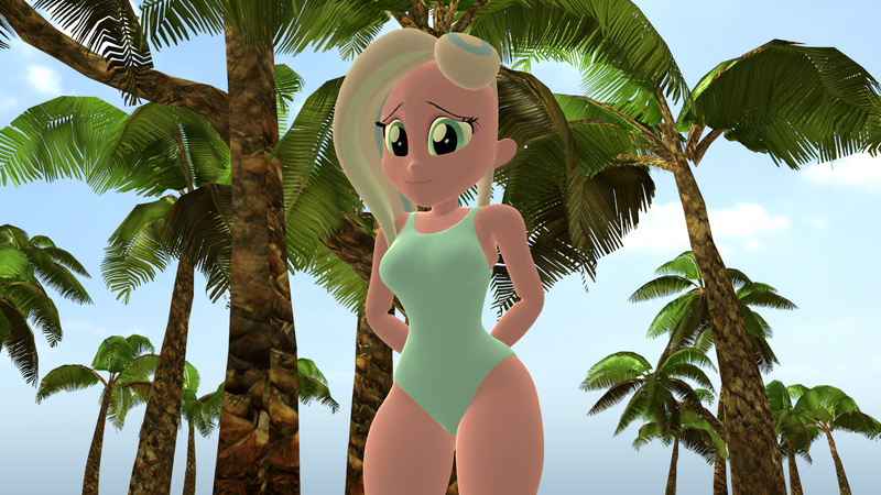Size: 1920x1080 | Tagged: safe, artist:mr.uberrebu25, derpibooru import, clear sky, equestria girls, 3d, beach, beach babe, blue swimsuit, breasts, busty clear sky, clothes, equestria girls-ified, female, hands behind back, image, looking at you, milf, one-piece swimsuit, png, solo, swimsuit