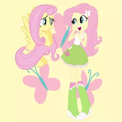 Size: 1280x1280 | Tagged: safe, artist:masem, artist:media1997, artist:sketchmcreations, derpibooru import, fluttershy, pegasus, pony, equestria girls, cutie mark background, female, human ponidox, image, jpeg, mare, self paradox, self ponidox