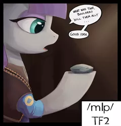 Size: 1500x1571 | Tagged: safe, derpibooru import, boulder (pet), maud pie, earth pony, /mlp/, /mlp/ tf2 general, 4chan, dialogue, duo, female, image, jpeg, open mouth, speech bubble, talking, team fortress 2