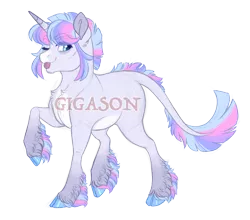 Size: 2727x2400 | Tagged: safe, artist:gigason, derpibooru import, oc, oc:showstopper, pony, unicorn, female, image, magical lesbian spawn, mare, obtrusive watermark, offspring, parent:trixie, parent:twilight sparkle, parents:twixie, png, raised hoof, simple background, solo, tongue out, transparent background, watermark