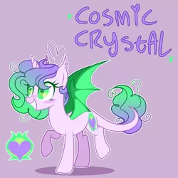 Size: 3000x3000 | Tagged: safe, artist:rubyg242, derpibooru import, oc, oc:cosmic crystal, alicorn, bat pony, bat pony alicorn, pony, bat wings, female, horn, image, mare, png, solo, wings