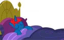 Size: 1098x691 | Tagged: safe, artist:rainbowkate07, artist:ry-bluepony1, derpibooru import, oc, oc:train track, unofficial characters only, unicorn, base used, bed, comfy, eyes closed, horn, image, mane, pillow, png, sheet, show accurate, simple background, sleeping, snoring, solo, transparent background