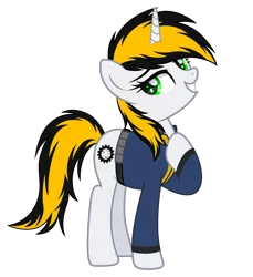 Size: 2000x2181 | Tagged: safe, artist:gearcircuit_446, derpibooru import, oc, oc:446, pony, unicorn, fallout equestria, clothes, female, image, png, simple background, solo, transparent background, vault suit