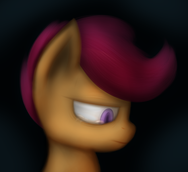 Size: 888x813 | Tagged: safe, artist:lamia, derpibooru import, scootaloo, pegasus, pony, female, filly, foal, frown, image, lineless, looking down, png, scootalone, scootasad, solo