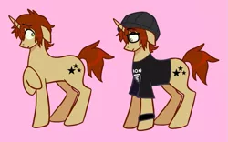 Size: 927x578 | Tagged: safe, artist:mxmx fw, derpibooru import, ponified, pony, shy guy, unicorn, a, bracelet, brown hair, clothes, cutie mark, emo, glasses, green eyes, hat, i like trains, image, jewelry, lol, long pony, mcr, mikey way, my chemical romance, my god i really love mikey way, png, question mark, shirt, stars, super mario bros., three cheers for sweet revenge, wtf