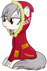 Size: 2400x3600 | Tagged: safe, artist:a4r91n, derpibooru import, oc, ponified, unofficial characters only, earth pony, pony, arknights, clothes, fangs, hoodie, image, png, prokect red, simple background, sitting, transparent background