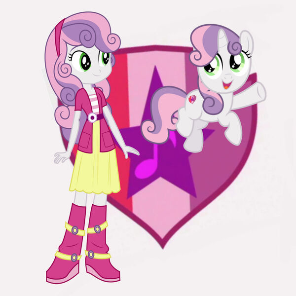 Size: 1280x1280 | Tagged: safe, artist:jhayarr23, artist:masem, artist:media1997, derpibooru import, sweetie belle, pony, unicorn, equestria girls, cutie mark background, female, filly, foal, human ponidox, image, jpeg, self paradox, self ponidox