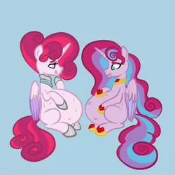 Size: 2048x2048 | Tagged: safe, artist:chelseawest, derpibooru import, oc, oc:mi amore rose heart, oc:mi amore ruby heart, alicorn, alicorn oc, alternate universe, belly, big belly, bonding, cute, female, horn, huge belly, hyper, hyper belly, hyper pregnancy, image, impossibly large belly, jpeg, kicking, mother and child, mother and daughter, multiple pregnancy, ocbetes, offspring, offspring's offspring, parent:oc:glimmering shield, parent:oc:mi amore rose heart, parent:oc:silk tie, parent:princess flurry heart, parents:canon x oc, parents:oc x oc, petalverse, pregnant, sitting, wings