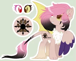 Size: 2929x2353 | Tagged: safe, artist:dinkydoolove, artist:lazuli0209, derpibooru import, oc, unofficial characters only, draconequus, hybrid, base used, bat wings, chest fluff, draconequus oc, ear fluff, eyelashes, heterochromia, image, interspecies offspring, looking back, offspring, one wing out, parent:discord, parent:fluttershy, parents:discoshy, paw prints, png, simple background, solo, wings