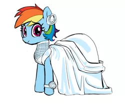 Size: 2043x1712 | Tagged: safe, artist:_ton618_, derpibooru import, rainbow dash, pegasus, pony, aggie.io, blushing, clothes, dress, female, flower, flower in hair, image, looking at you, mare, png, simple background, smiling, solo, wedding dress, white background