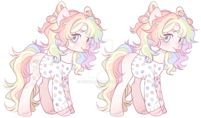 Size: 1024x604 | Tagged: safe, artist:miioko, derpibooru import, oc, unofficial characters only, earth pony, pony, :p, clothes, deviantart watermark, duo, earth pony oc, image, jpeg, multicolored hair, obtrusive watermark, rainbow hair, simple background, tongue out, watermark, white background