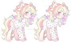 Size: 1024x604 | Tagged: safe, artist:miioko, derpibooru import, oc, unofficial characters only, earth pony, pony, :p, clothes, deviantart watermark, duo, earth pony oc, image, jpeg, multicolored hair, obtrusive watermark, rainbow hair, simple background, tongue out, watermark, white background