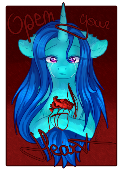 Size: 1024x1449 | Tagged: semi-grimdark, artist:maneblue, derpibooru import, oc, unofficial characters only, pony, unicorn, blood, bust, crying, ear fluff, heart (organ), horn, image, organs, png, simple background, solo, transparent background, unicorn oc