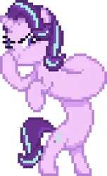 Size: 210x345 | Tagged: safe, artist:creepa-bot inc., derpibooru import, starlight glimmer, pony, unicorn, boop, glimmerposting, image, long glimmer, long pony, meme, pixel art, png, self-boop, simple background, solo, transparent background