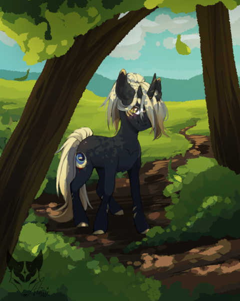 Size: 4000x5000 | Tagged: safe, artist:lastaimin, derpibooru import, oc, pony, female, horn, image, mare, multiple horns, png, solo, tree, tricorn