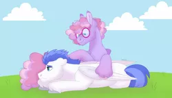Size: 1280x732 | Tagged: safe, artist:itstechtock, derpibooru import, oc, oc:bedhead, oc:swift wing, unofficial characters only, pegasus, pony, glasses, image, jpeg, lying down, male, prone, stallion