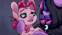 Size: 3840x2160 | Tagged: semi-grimdark, artist:vladivoices, derpibooru import, part of a set, pinkie pie, twilight sparkle, earth pony, pony, unicorn, fanfic:friendship is tragic, animatic, duo, dying, female, holding a pony, image, open mouth, part of a series, png, unicorn twilight