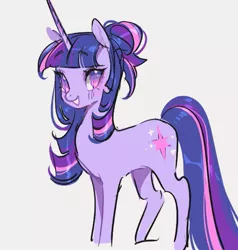 Size: 1107x1161 | Tagged: safe, artist:costly, derpibooru import, twilight sparkle, pony, unicorn, alternate hairstyle, cute, female, hair bun, image, jpeg, mare, smiling, solo, twiabetes, unicorn twilight