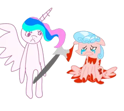 Size: 4000x3580 | Tagged: artist needed, grimdark, derpibooru import, cozy glow, princess celestia, alicorn, pegasus, pony, 1000 hours in ms paint, abuse, artist is a duck, axe, bipedal, bitchlestia, blood, celestia is not amused, clipped wings, cozybuse, crying, cutie mark, female, filly, fillybuse, floppy ears, foal, image, mare, op is a duck, png, sad, simple background, sitting, teary eyes, transparent background, unamused, wat, weapon, wings