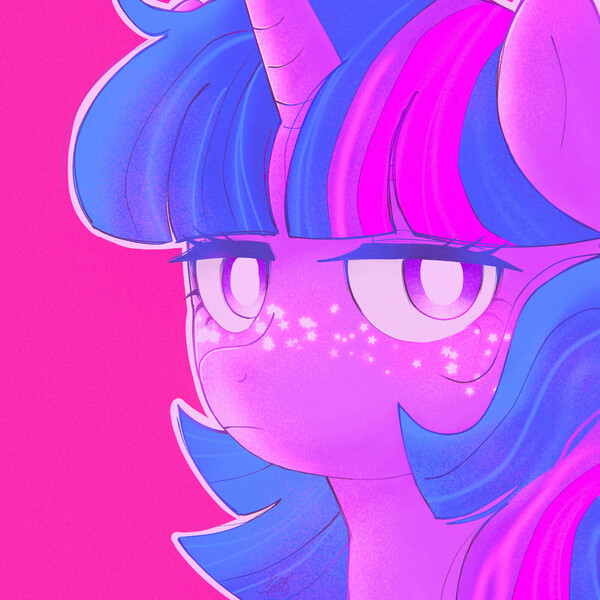 Size: 1400x1400 | Tagged: safe, artist:latiatonta, derpibooru import, twilight sparkle, alicorn, bust, image, jpeg, simple background, solo, sparkles