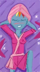 Size: 1080x1920 | Tagged: safe, artist:kaykeyser, derpibooru import, rainbow dash, equestria girls, bathrobe, clothes, female, image, jpeg, lying down, on back, robe, solo