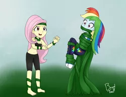 Size: 3300x2550 | Tagged: safe, artist:bageloftime, derpibooru import, fluttershy, rainbow dash, equestria girls, ponies of dark water, barefoot, bondage, clothes, commission, commissioner:annonmyous, converse, duo, feet, female, image, jpeg, midriff, poison ivyshy, shoes, vine