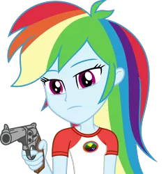 Size: 2876x3020 | Tagged: safe, artist:steyrrdash, derpibooru import, rainbow dash, equestria girls, delet this, female, gun, handgun, image, meme, png, ponified meme, revolver, simple background, solo, transparent background, weapon