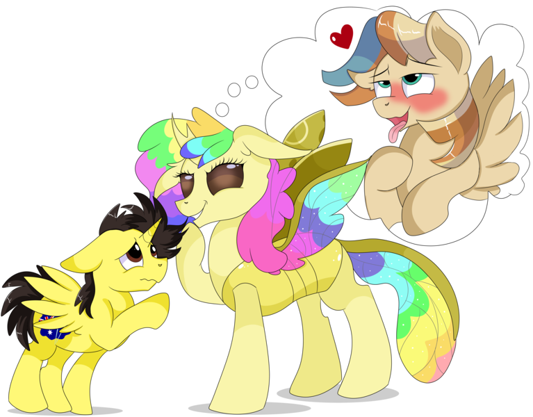 Size: 9200x7200 | Tagged: safe, artist:rainbowtashie, derpibooru import, oc, oc:rainbow tashie, oc:spicy cider, oc:tommy the human, alicorn, changedling, changeling, earth pony, pegasus, pony, alicorn oc, australia, changeling oc, changelingified, child, colt, commissioner:bigonionbean, cute, cutie mark, daaaaaaaaaaaw, dialogue, duo, evil grin, female, foal, fusion:spicy cider, grin, horn, hug, image, male, nintendo, png, simple background, smiling, species swap, stallion, thought bubble, transparent background, wings, worried