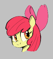 Size: 179x198 | Tagged: safe, artist:maxisb8, derpibooru import, apple bloom, earth pony, pony, aggie.io, bow, female, filly, foal, gray background, image, looking back, lowres, png, simple background, smiling