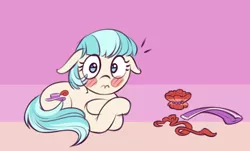 Size: 1442x873 | Tagged: safe, artist:gor1ck, derpibooru import, coco pommel, earth pony, pony, image, jpeg, solo, we don't normally wear clothes