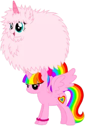 Size: 1280x1893 | Tagged: safe, artist:ra1nb0wk1tty101, derpibooru import, oc, oc:fluffle puff, oc:rainbow kitty, unofficial characters only, alicorn, pony, female, image, pink fluffy unicorns dancing on rainbows, png, simple background, transparent background
