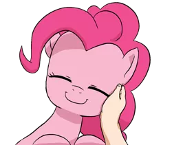 Size: 1460x1235 | Tagged: safe, artist:doublewbrothers, derpibooru import, edit, edited screencap, screencap, pinkie pie, oc, oc:anon, earth pony, human, pony, background removed, cute, eyes closed, fingers, hand, hnnng, image, not a vector, petting, png, simple background, smiling, transparent background