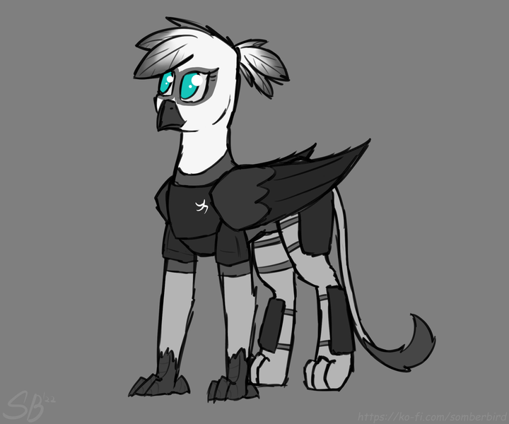 Size: 2400x2000 | Tagged: safe, artist:somber, derpibooru import, oc, oc:ida whiptail, unofficial characters only, gryphon, armor, clothes, female, griffon oc, image, png, solo