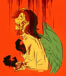 Size: 1580x1828 | Tagged: semi-grimdark, artist:regenbogen, derpibooru import, rainbow dash, human, fanfic:rainbow factory, blood, despair, fanfic art, humanized, image, jpeg, rainbow factory dash, sad, screaming, solo