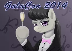 Size: 2450x1750 | Tagged: safe, artist:darksittich, derpibooru import, octavia melody, earth pony, pony, champagne glass, clothes, female, galacon, galacon 2014, image, mare, png, tuxedo
