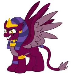 Size: 1600x1592 | Tagged: safe, artist:aleximusprime, derpibooru import, sphinx (character), hybrid, sphinx, flurry heart's story, anatankha, crown, egyptian, egyptian headdress, image, jewelry, let my ponies go, makeup, mascara, necklace, png, regalia, sharp teeth, simple background, solo, spread wings, teeth, transparent background, wings